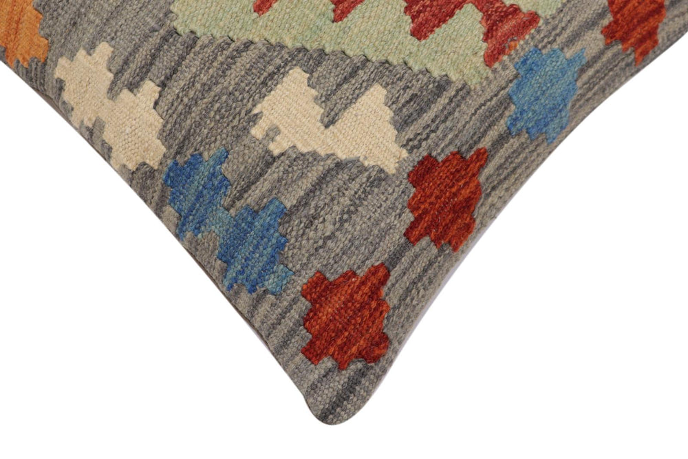 handmade Traditional Pillow Gray Red Hand-Woven SQUARE 100% WOOL Hand woven turkish pillow2' x 2'