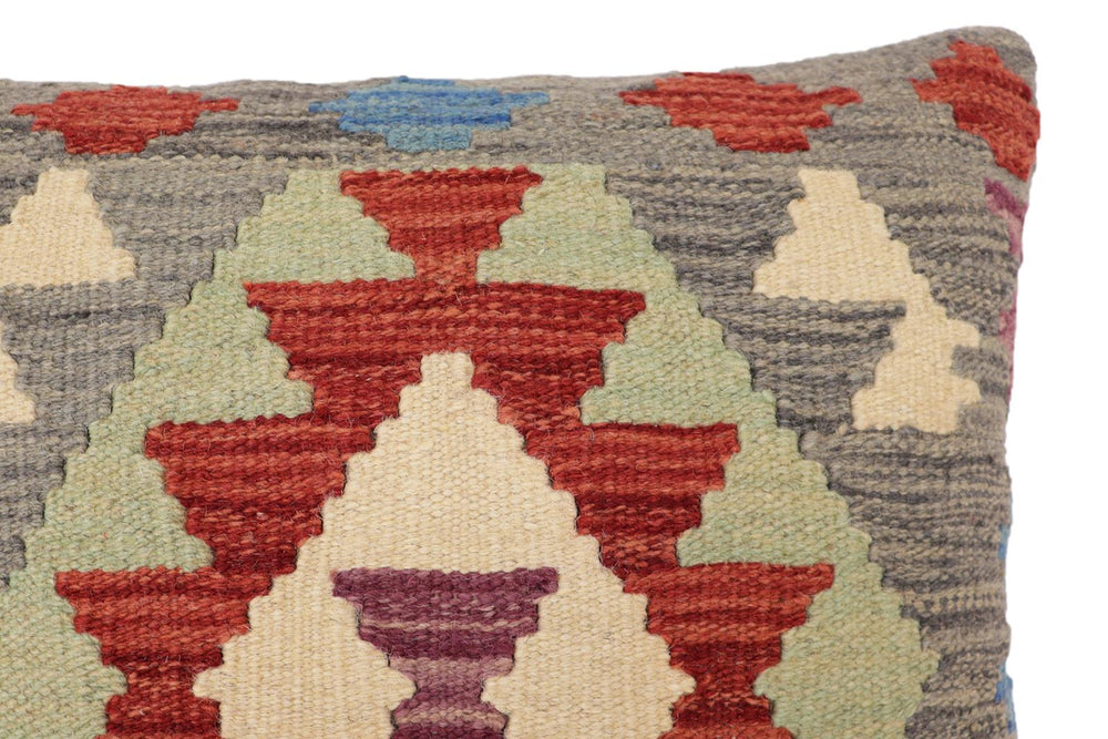 handmade Traditional Pillow Gray Red Hand-Woven SQUARE 100% WOOL Hand woven turkish pillow2' x 2'