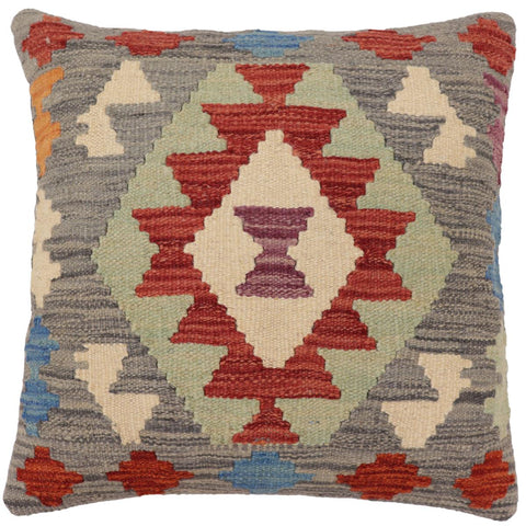 handmade Traditional Pillow Gray Red Hand-Woven SQUARE 100% WOOL Hand woven turkish pillow2 x 2
