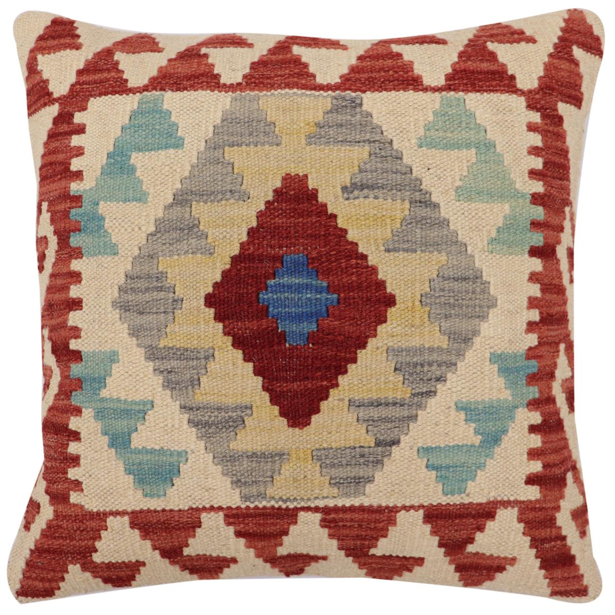 handmade Traditional Pillow Red Beige Hand-Woven SQUARE 100% WOOL Hand woven turkish pillow2 x 2