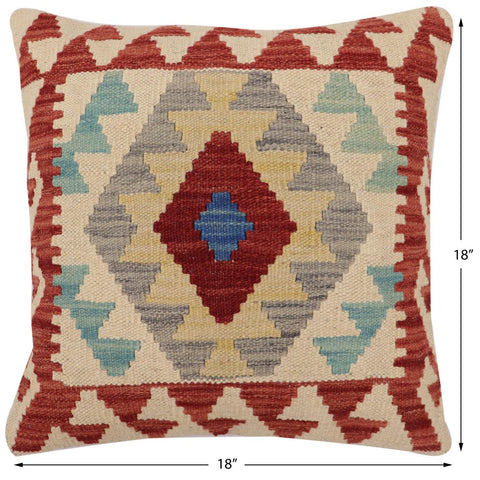 handmade Traditional Pillow Red Beige Hand-Woven SQUARE 100% WOOL Hand woven turkish pillow2 x 2