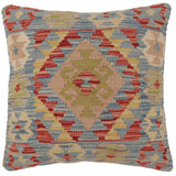 handmade Traditional Pillow Blue Rust Hand-Woven SQUARE 100% WOOL  Hand woven turkish pillow  2 x 2