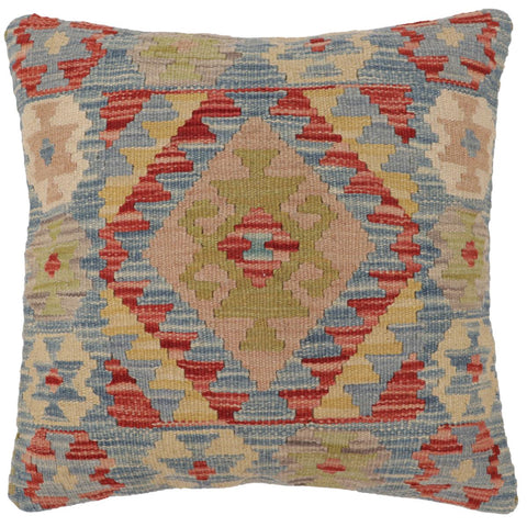 handmade Traditional Pillow Blue Rust Hand-Woven SQUARE 100% WOOL  Hand woven turkish pillow  2 x 2