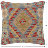 handmade Traditional Pillow Blue Rust Hand-Woven SQUARE 100% WOOL  Hand woven turkish pillow  2 x 2