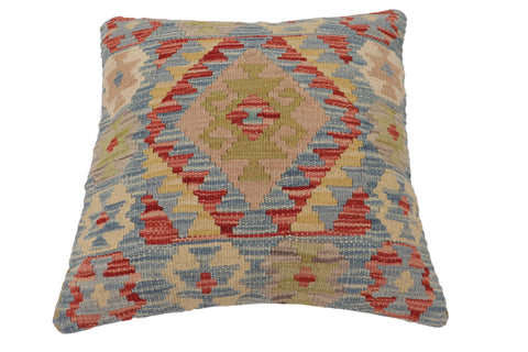 handmade Traditional Pillow Blue Rust Hand-Woven SQUARE 100% WOOL  Hand woven turkish pillow  2 x 2