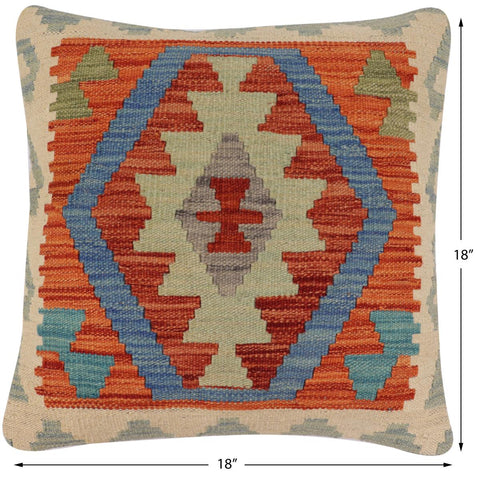 handmade Traditional Pillow Rust Blue Hand-Woven SQUARE 100% WOOL Hand woven turkish pillow2 x 2