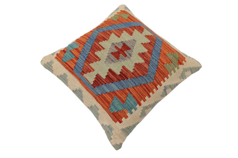 handmade Traditional Pillow Rust Blue Hand-Woven SQUARE 100% WOOL Hand woven turkish pillow2 x 2