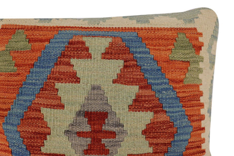 handmade Traditional Pillow Rust Blue Hand-Woven SQUARE 100% WOOL Hand woven turkish pillow2 x 2