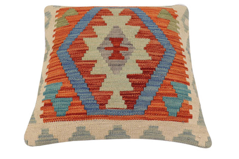 handmade Traditional Pillow Rust Blue Hand-Woven SQUARE 100% WOOL Hand woven turkish pillow2 x 2