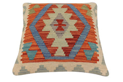 handmade Traditional Pillow Rust Blue Hand-Woven SQUARE 100% WOOL Hand woven turkish pillow2' x 2'