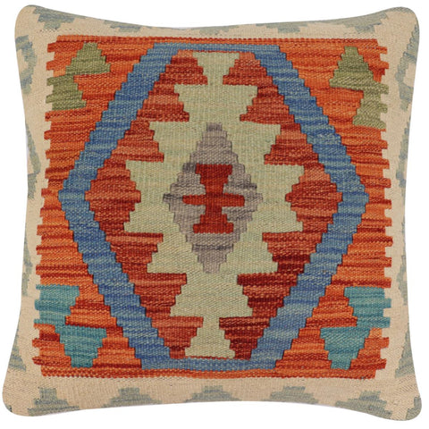 handmade Traditional Pillow Rust Blue Hand-Woven SQUARE 100% WOOL Hand woven turkish pillow2 x 2