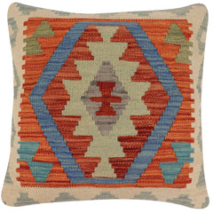 handmade Traditional Pillow Rust Blue Hand-Woven SQUARE 100% WOOL Hand woven turkish pillow2' x 2'