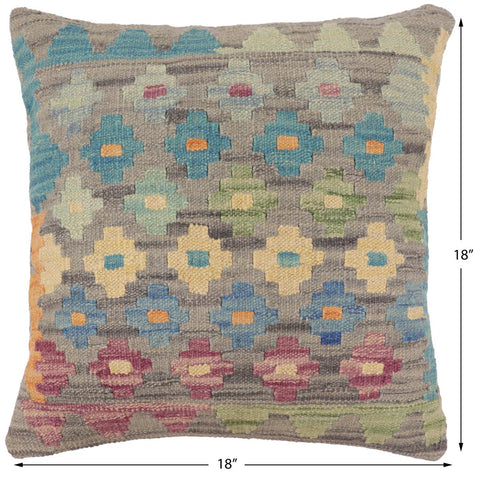 handmade Traditional Pillow Gray Blue Hand-Woven SQUARE 100% WOOL Hand woven turkish pillow2 x 2