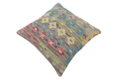 handmade Traditional Pillow Gray Blue Hand-Woven SQUARE 100% WOOL Hand woven turkish pillow2' x 2'