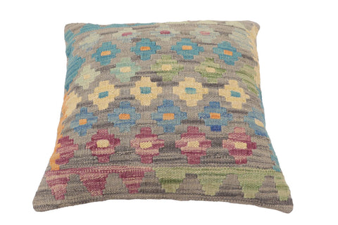 handmade Traditional Pillow Gray Blue Hand-Woven SQUARE 100% WOOL Hand woven turkish pillow2 x 2