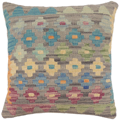 handmade Traditional Pillow Gray Blue Hand-Woven SQUARE 100% WOOL Hand woven turkish pillow2 x 2