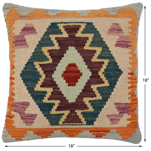 handmade Traditional Pillow Blue Rust Hand-Woven SQUARE 100% WOOL Hand woven turkish pillow2 x 2