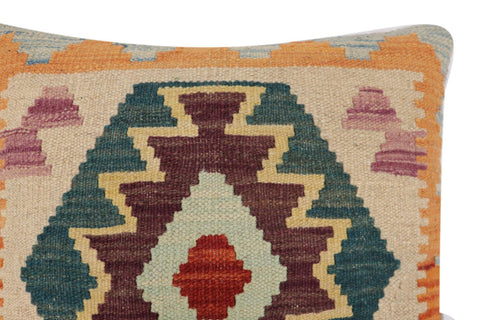 handmade Traditional Pillow Blue Rust Hand-Woven SQUARE 100% WOOL Hand woven turkish pillow2 x 2