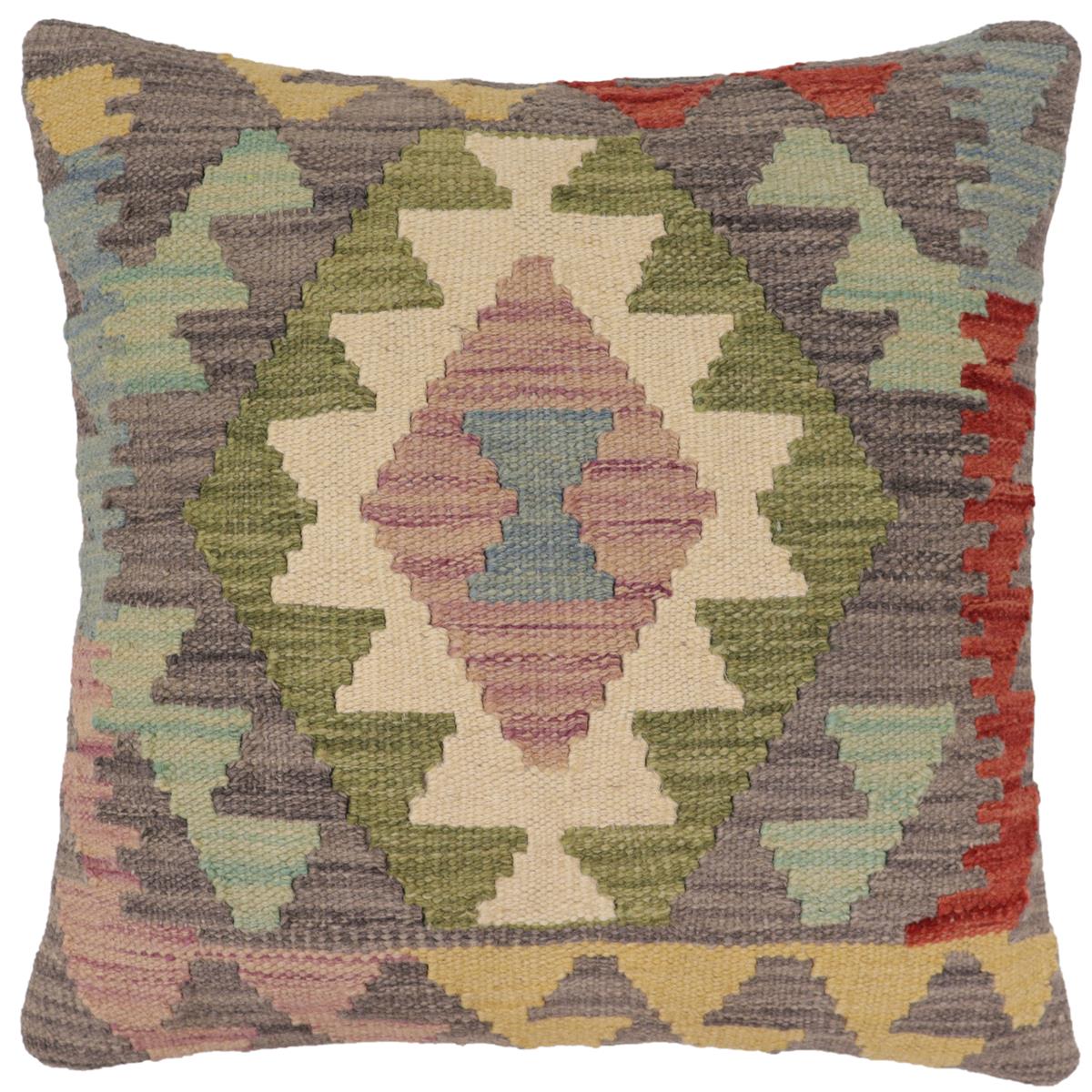 handmade Traditional Pillow Gray Red Hand-Woven SQUARE 100% WOOL Hand woven turkish pillow2' x 2'