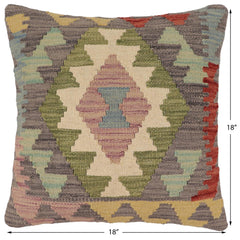 handmade Traditional Pillow Gray Red Hand-Woven SQUARE 100% WOOL Hand woven turkish pillow2' x 2'