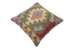 handmade Traditional Pillow Gray Red Hand-Woven SQUARE 100% WOOL Hand woven turkish pillow2' x 2'