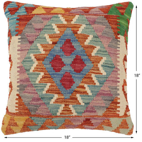 handmade Traditional Pillow Rust Blue Hand-Woven SQUARE 100% WOOL Hand woven turkish pillow2 x 2