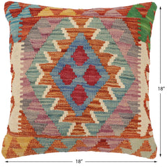 handmade Traditional Pillow Rust Blue Hand-Woven SQUARE 100% WOOL Hand woven turkish pillow2' x 2'