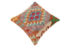 handmade Traditional Pillow Rust Blue Hand-Woven SQUARE 100% WOOL Hand woven turkish pillow2' x 2'