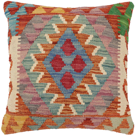 handmade Traditional Pillow Rust Blue Hand-Woven SQUARE 100% WOOL Hand woven turkish pillow2 x 2