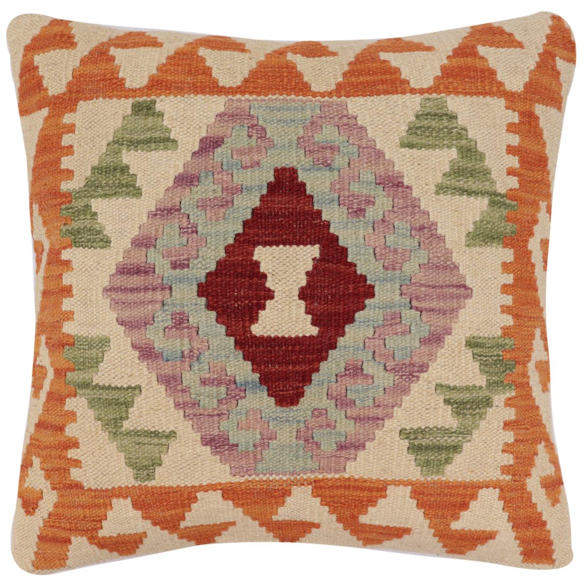handmade Traditional Pillow Rust Beige Hand-Woven SQUARE 100% WOOL Hand woven turkish pillow2' x 2'