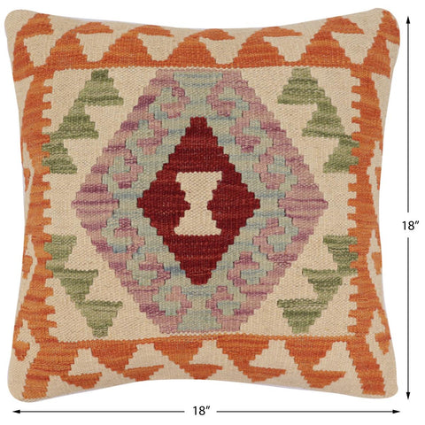 handmade Traditional Pillow Rust Beige Hand-Woven SQUARE 100% WOOL Hand woven turkish pillow2 x 2