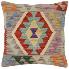 handmade Traditional Pillow Rust Blue Hand-Woven SQUARE 100% WOOL Hand woven turkish pillow2' x 2'
