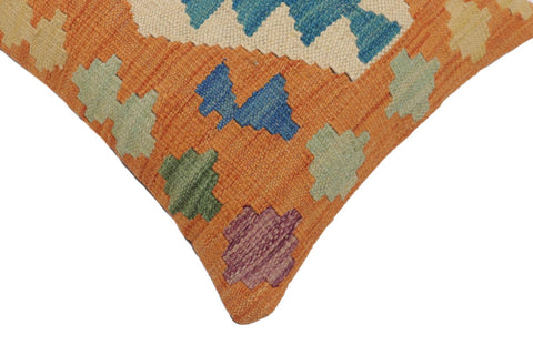 handmade Traditional Pillow Orange Blue Hand-Woven SQUARE 100% WOOL  Hand woven turkish pillow  2 x 2