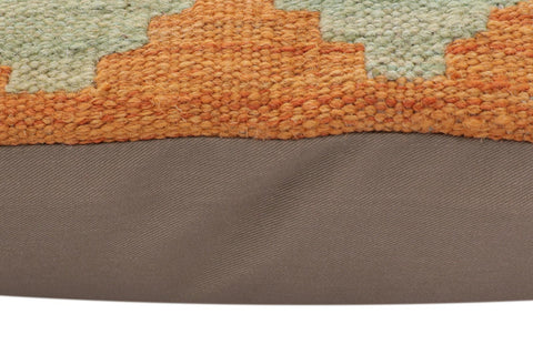 handmade Traditional Pillow Orange Blue Hand-Woven SQUARE 100% WOOL  Hand woven turkish pillow  2 x 2