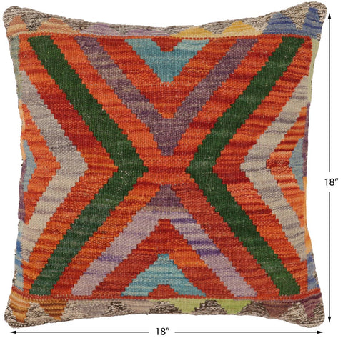 handmade Traditional Pillow Rust Blue Hand-Woven SQUARE 100% WOOL  Hand woven turkish pillow  2 x 2