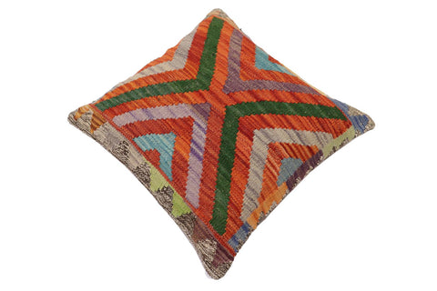 handmade Traditional Pillow Rust Blue Hand-Woven SQUARE 100% WOOL  Hand woven turkish pillow  2 x 2