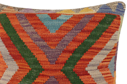 handmade Traditional Pillow Rust Blue Hand-Woven SQUARE 100% WOOL  Hand woven turkish pillow  2 x 2