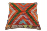 handmade Traditional Pillow Rust Blue Hand-Woven SQUARE 100% WOOL  Hand woven turkish pillow  2 x 2