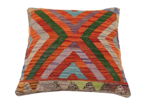 handmade Traditional Pillow Rust Blue Hand-Woven SQUARE 100% WOOL  Hand woven turkish pillow  2 x 2