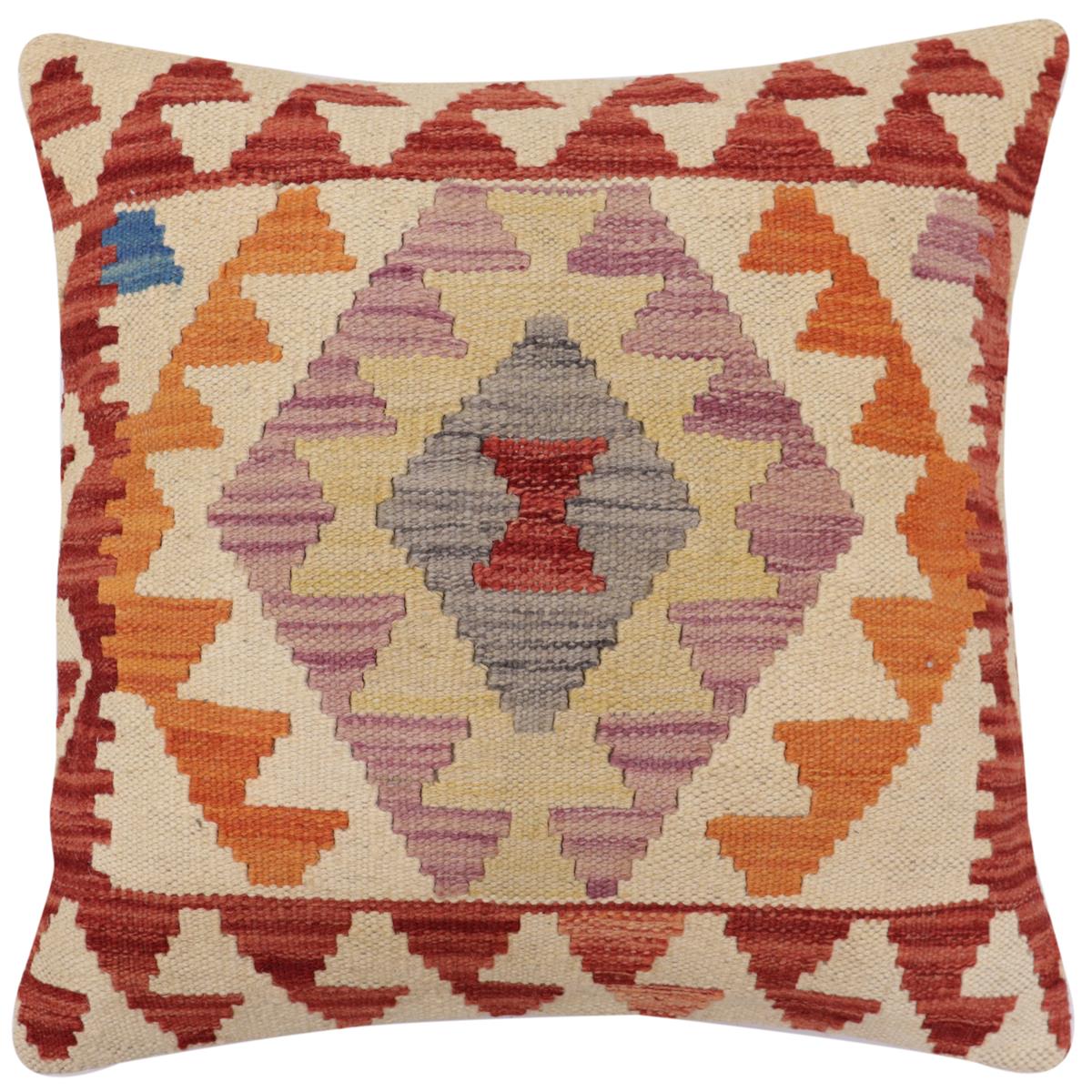 handmade Traditional Pillow Red Beige Hand-Woven SQUARE 100% WOOL Hand woven turkish pillow2 x 2