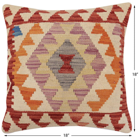 handmade Traditional Pillow Red Beige Hand-Woven SQUARE 100% WOOL Hand woven turkish pillow2 x 2