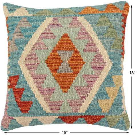 handmade Traditional Pillow Blue Rust Hand-Woven SQUARE 100% WOOL Hand woven turkish pillow2 x 2