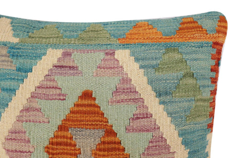 handmade Traditional Pillow Blue Rust Hand-Woven SQUARE 100% WOOL Hand woven turkish pillow2 x 2