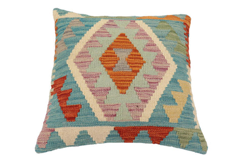 handmade Traditional Pillow Blue Rust Hand-Woven SQUARE 100% WOOL Hand woven turkish pillow2 x 2