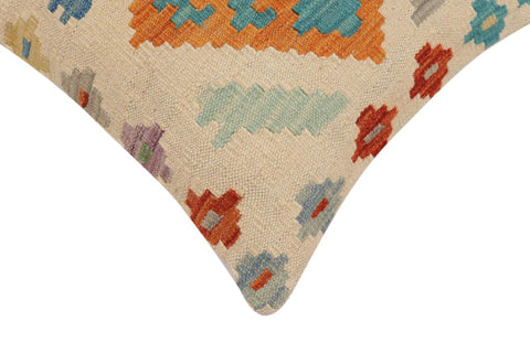 handmade Traditional Pillow Beige Blue Hand-Woven SQUARE 100% WOOL Hand woven turkish pillow2 x 2