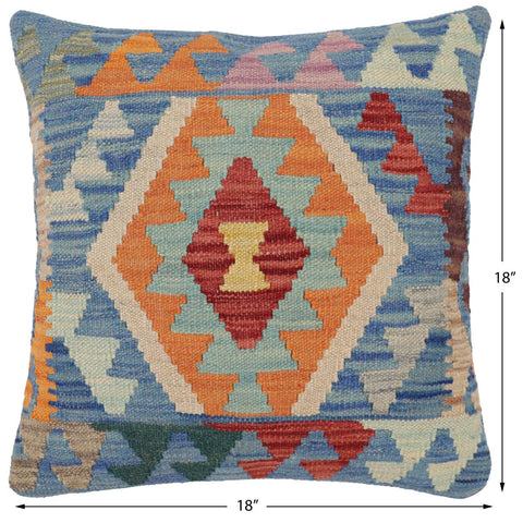 handmade Traditional Pillow Blue Red Hand-Woven SQUARE 100% WOOL Hand woven turkish pillow2 x 2