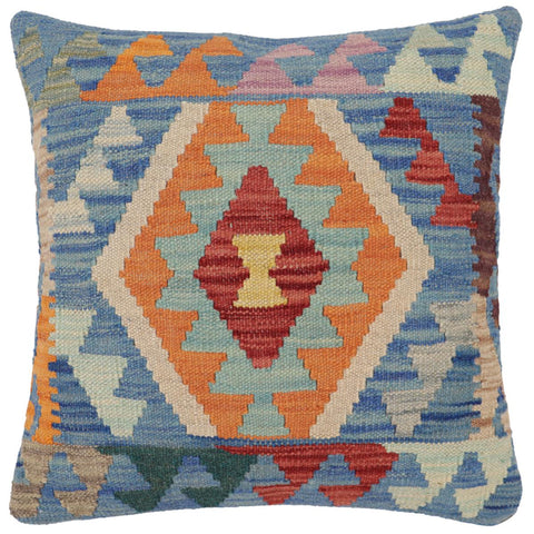 handmade Traditional Pillow Blue Red Hand-Woven SQUARE 100% WOOL Hand woven turkish pillow2 x 2