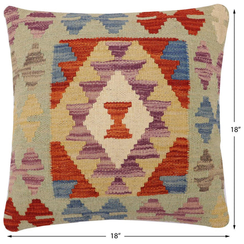 handmade Traditional Pillow Rust Blue Hand-Woven SQUARE 100% WOOL Hand woven turkish pillow2 x 2