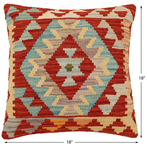 handmade Traditional Pillow Rust Blue Hand-Woven SQUARE 100% WOOL Hand woven turkish pillow2 x 2