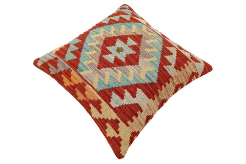 handmade Traditional Pillow Rust Blue Hand-Woven SQUARE 100% WOOL Hand woven turkish pillow2 x 2